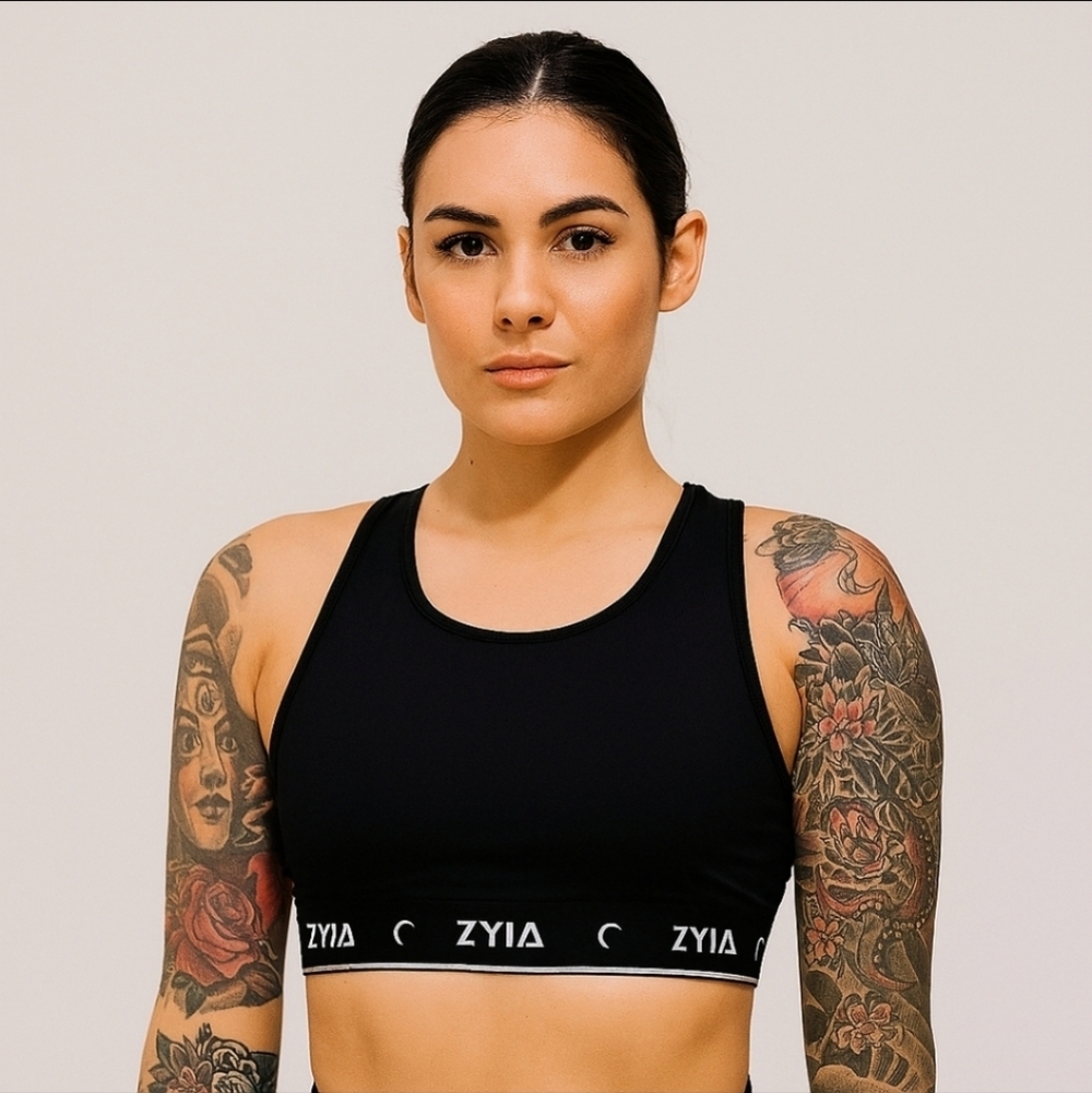 ZYIA Active Black Comfort Racer Sports Bra M